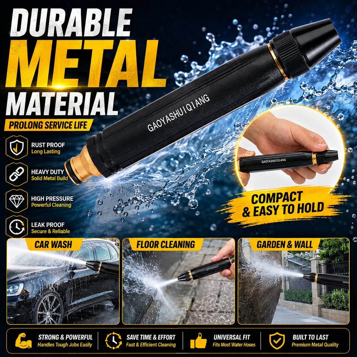 Wonder Cart High Pressure Brass Water Spray Nozzle | Car Wash, Gardening & Home Cleaning | Buy 1 Get 1 FREE