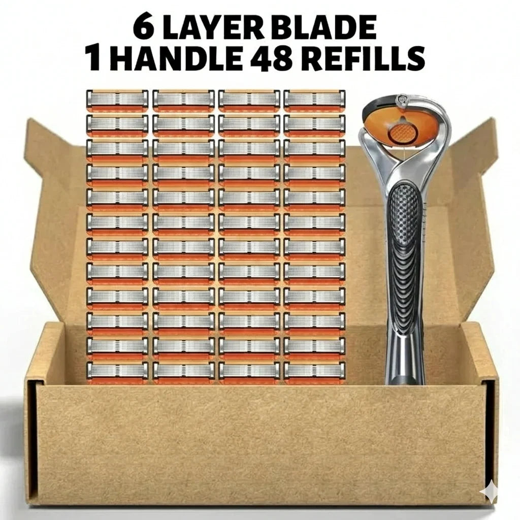 Wonder Cart Premium 6-Layer Razor Kit | 48 Razor Refills + Free Handle | Smooth, Close & Comfortable Shave | Only ₹699